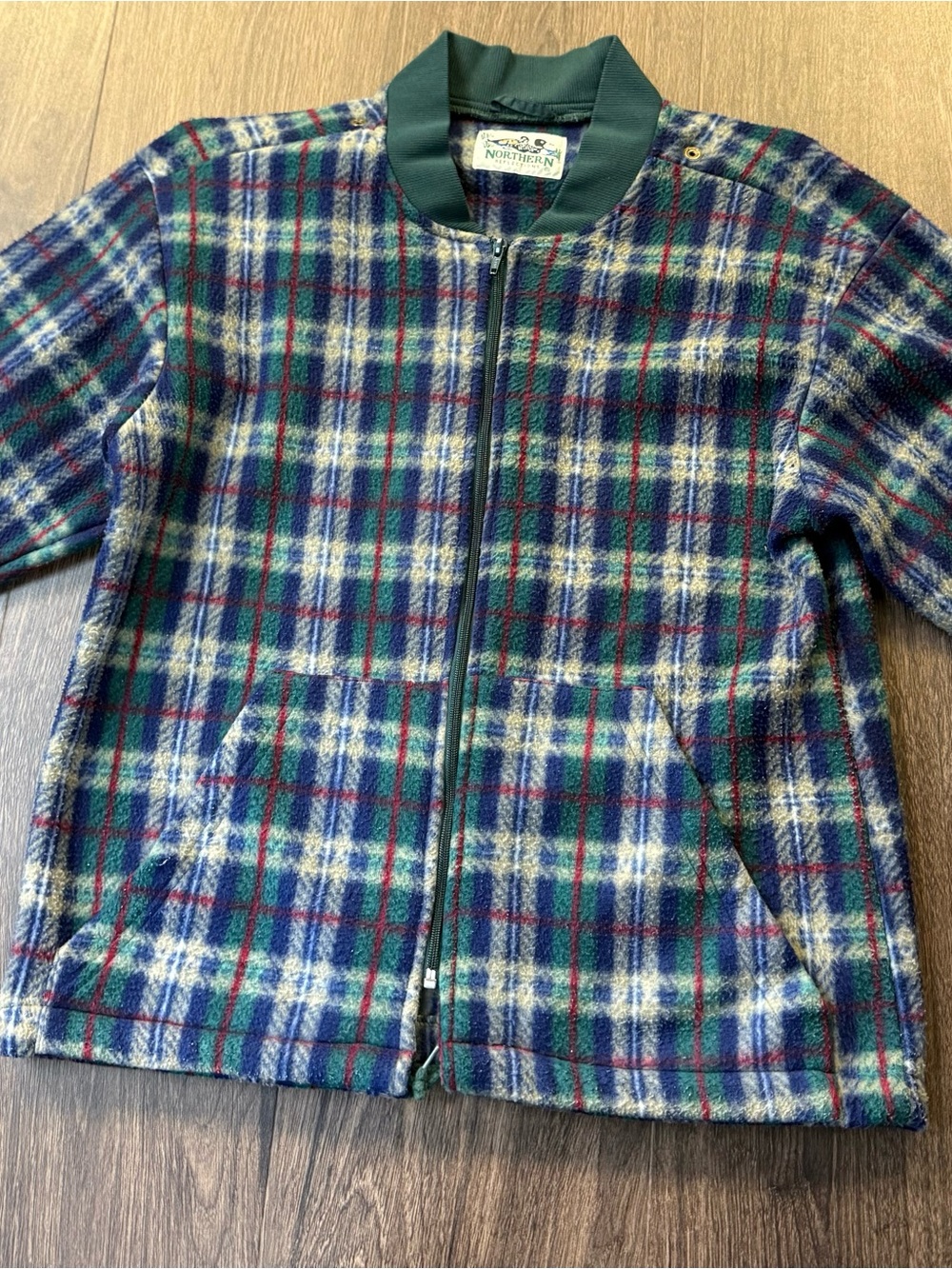 Northern Reflections Green Navy Plaid Fleece Bomber Jacket